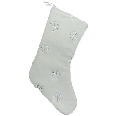 Chaussette de Noël 18 po en fausse fourrure blanche avec paillettes argentées