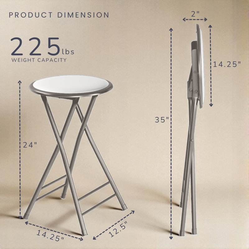Lavish Home Backless 24-Inch Folding Stool with 225lb Capacity (White), White/Gray, 1