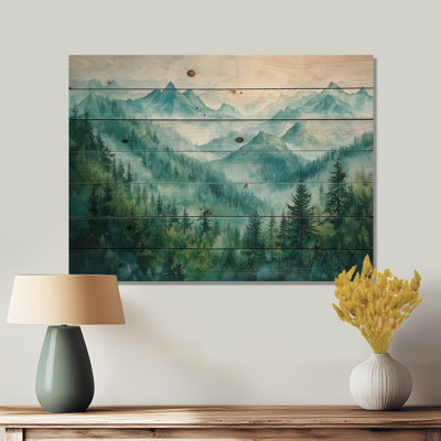 Woodland Peaks I - Landscape Mountains Wood Wall Art - On Natural Pine Wood