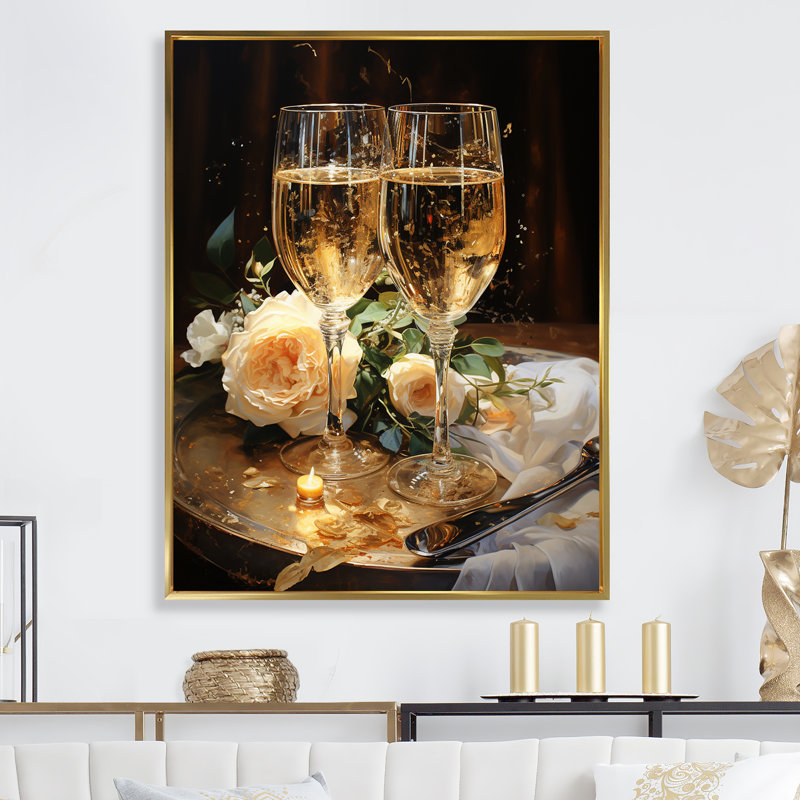 Célébration sur toile, "Sparkling Celebration I", Cadre flottant doré, H 32 po x l 24 po x P 1 po