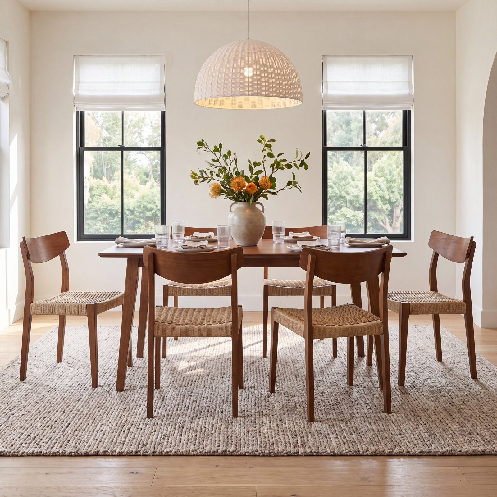 Corrine Dining Set, Brown, 7 Pieces: Table, 6 Chairs