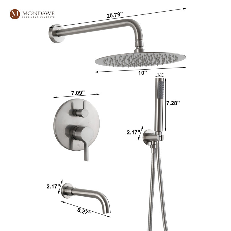 Calder Complete Shower System with Rough in-Valve, Brush Nickel