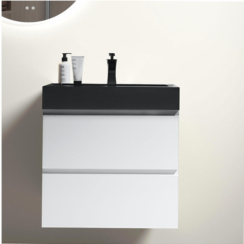 Meuble-lavabo de salle de bain avec lavabo, grand meuble-lavabo flottant mural, salle de bain moderne, base de lavabo intégrée sans drainage et robinet, pré-assemblé