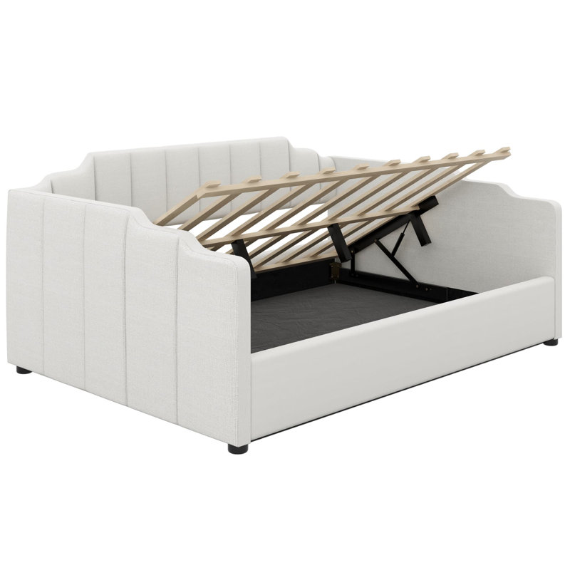 Lit de jour rembourré avec rangement inférieur, Beige