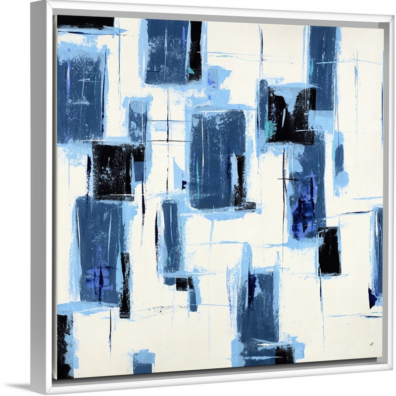« sensation blue », peinture sur toile, Cadre flottant blanc, H 37,7 po x l 37,7 po x P 1,75 po