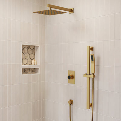 Système de douche complet à pression équilibrée, pomme de douche à pluie 10 po avec douchette, barre coulissante
