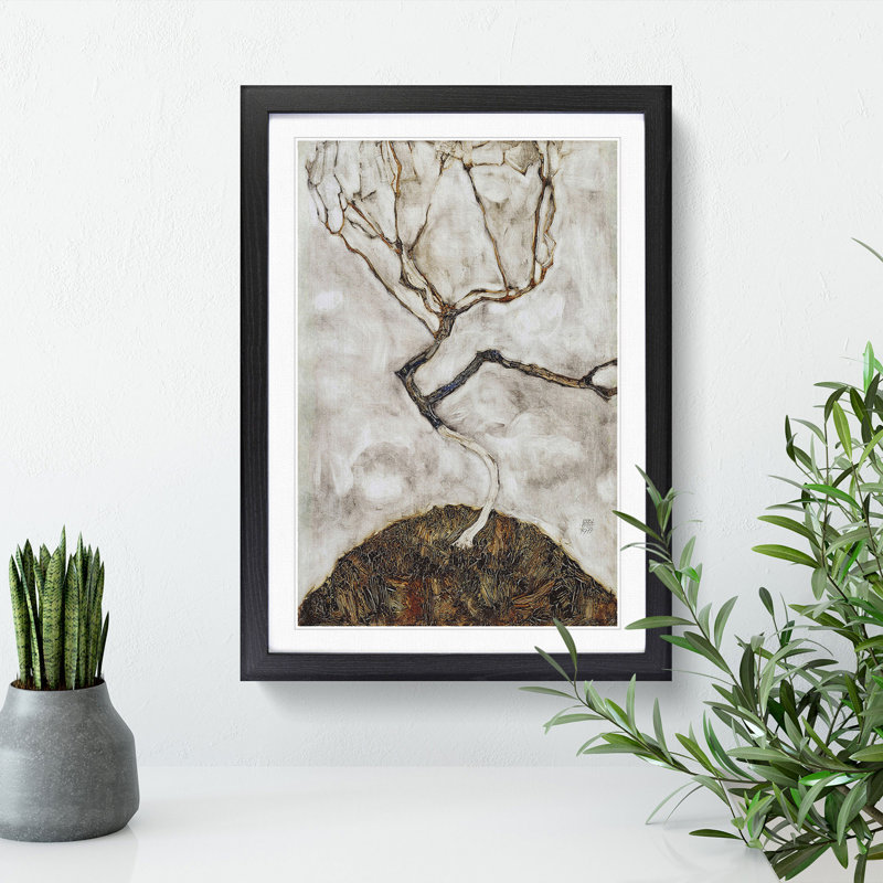 Small Tree in Late Autumn by Egon Schiele - Picture Frame Painting, 48cm H x 36cm W x 2cm D, Black Framed