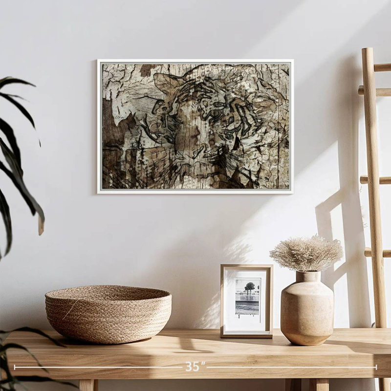 Tigre brun, Cadre flottant blanc, 19 po x 13 po