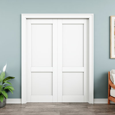 56" x 80" 2-Panel Interior Double Pocket Door, Solid Core Door Slab, Paintable & Waterproof, As Laundry Doors, Closet Doors, Room Doors