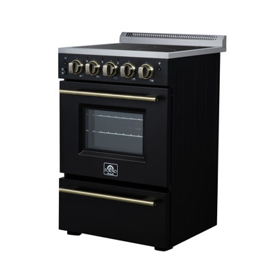Cuisinière électrique autoportante noire de 24 po Loiano, tiroir de rangement, 4 éléments 6 000 W, 2,3 pieds cubes, pieds réglables