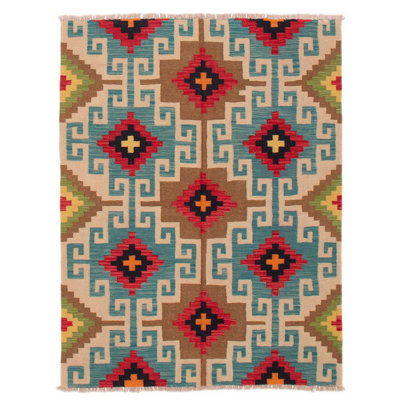 Tapis unique turquoise de 4 pi 10 po x 6 pi 3 po