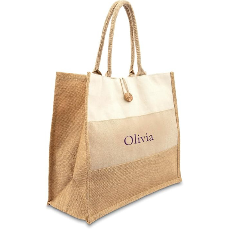 Grand sac fourre-tout de plage en tissu réutilisable - toile de jute ombrée