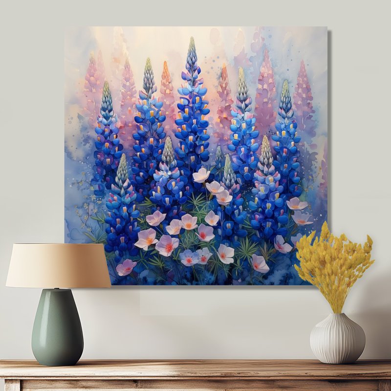 Fleurs bleues, roses et bleues, décorations murales bleues Dreams IV - Bonnets bleus, Toile tendue, H 36 po x l 36 po