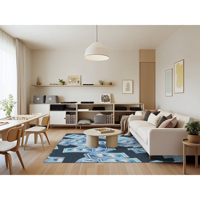 Tapis bleu / blanc Aragon, Rectangle 7 pi x 9 pi