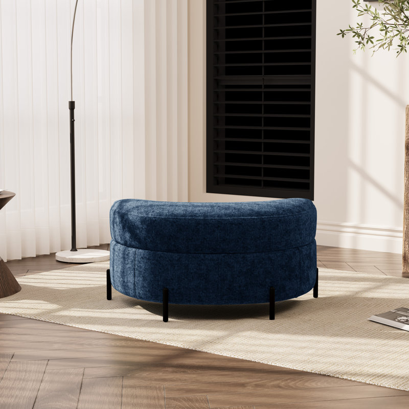 Repose-pieds rembourré avec rangement Moon, Chenille bleue marine