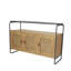 Console à 3 portes en bois brun avec portes avant en canne et structure en métal gris