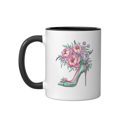 Peony Flower Mint High Heel Floral Fashion Ceramic Mug, 11oz