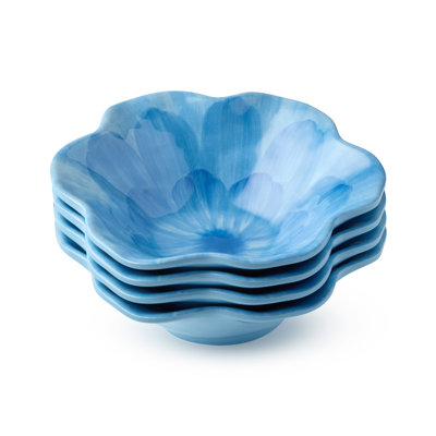 Ensemble de 4 bols polyvalents et durables à motif floral 3D en mélamine Wildflower Blue