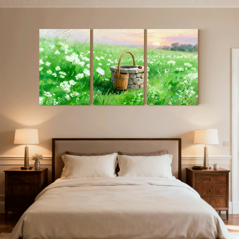 Assortiment de bouquets de marguerites vertes et champ de pierres, ensemble de 3 impressions sur toile, H 36 po x l 72 po