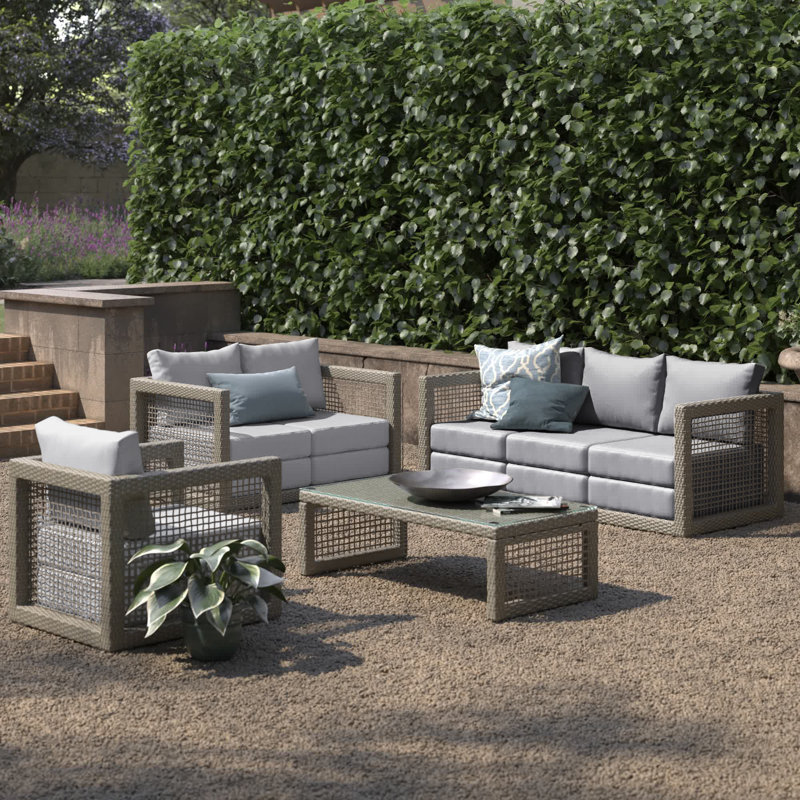 Aura 4 Piece Outdoor Patio Wicker Rattan Set, Gray