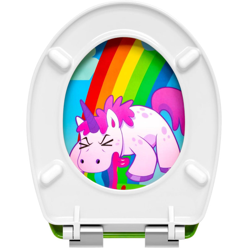 Toilet Seat, Soft Close Adjustable Hinge Toilet Lid Cover For Family Bathroom, Kids Room, Unicorn O-Shape