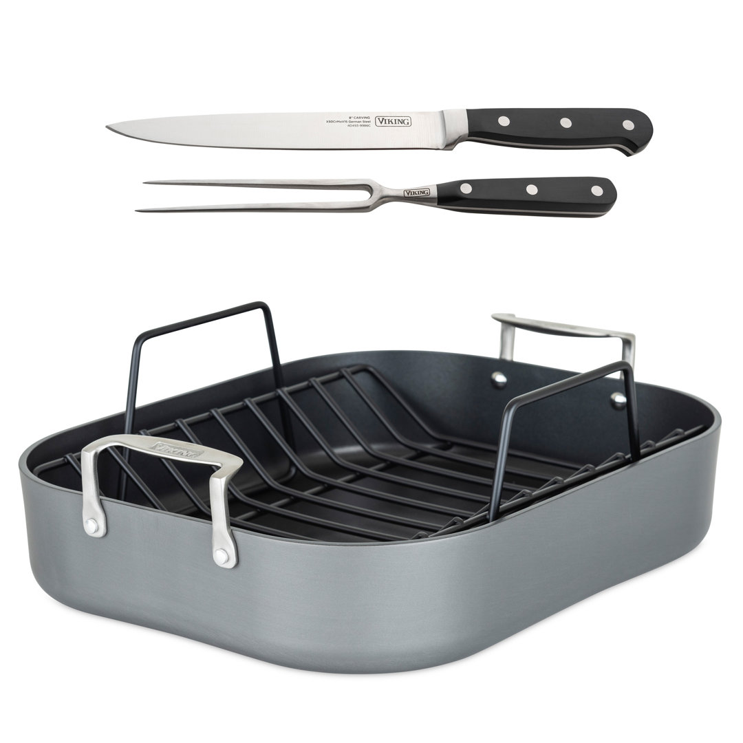 Viking Hard Anodized Nonstick Roasting Pan 16-Inch with Rack & Carving Set Viking