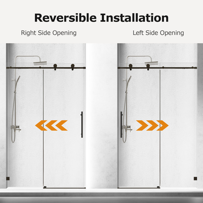 46-48 In W X 76 In H Shower Door, Frameless Single Sliding With Soft-Close 5/16 In Tempered Glass Door Smooth Rollers Stainless Steel Hardware Modern Bathroom Enclosure For Spacious Shower Experience