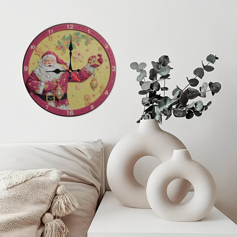 Père Noël-Horloge-Face-Avec-Ornements