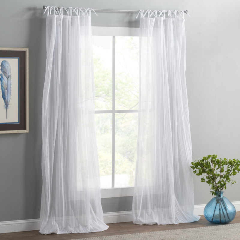 Erasma Sheer Single Curtain Panel, White, 50" W x 95" L