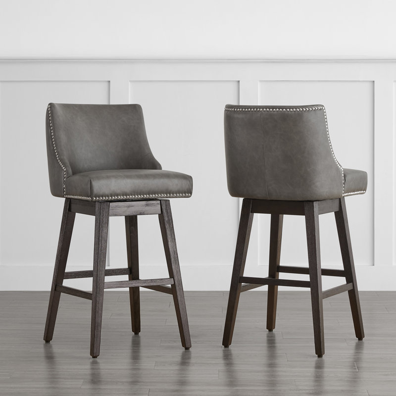 Arvelle Swivel Counter & Bar Stool, Bar Stool (30" Seat Height), Grey Pebbled Faux Leather