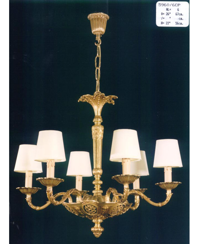 Cowie 6 - Light Shaded Chandelier, French Gold