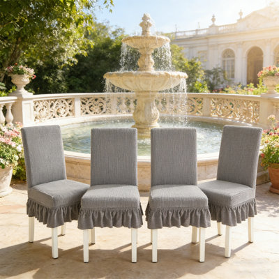 Housses de chaise de salle à manger faciles à installer, housse de chaise extensible avec jupe, housses de chaise pour banquet de restaurant de salle à manger (4 pièces, gris clair)