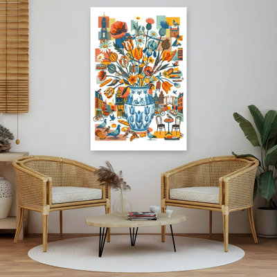 Amsterdam City Blooms Colourful Vibrant Abstract Daisy Poppy Tulip City Flower Wall Art Print