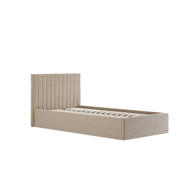 BERLIN UPHOLSTERED END LIFT OTTOMAN STORAGE BED, Single (3'), Beige