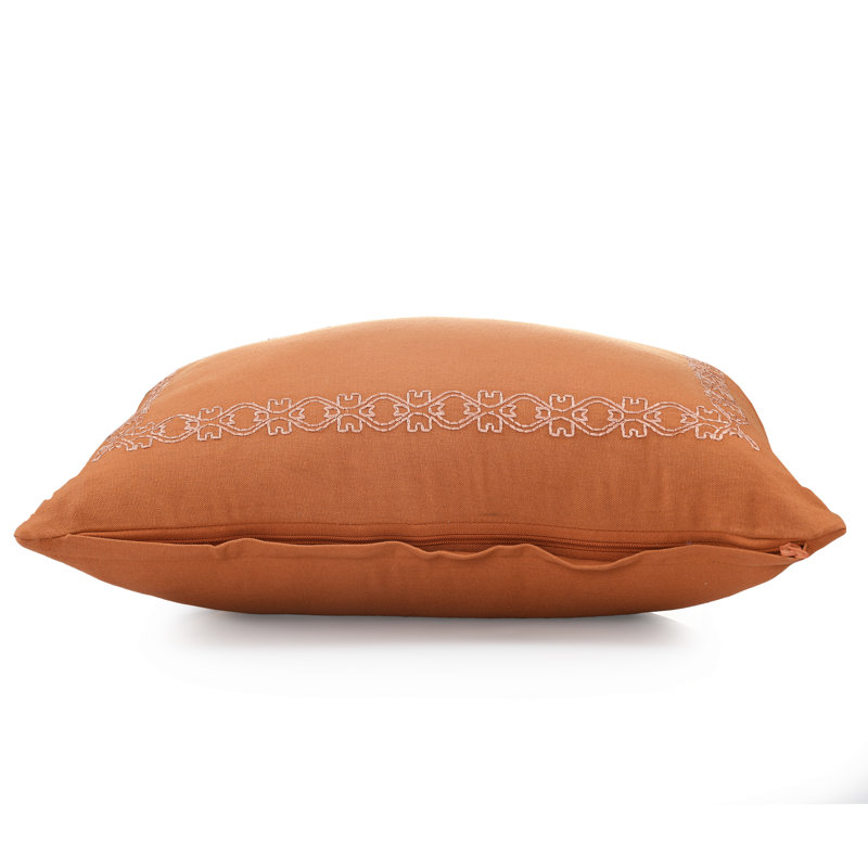 Sunniva Cinnamon Embroidered Cotton Rectangle Throw Pillow