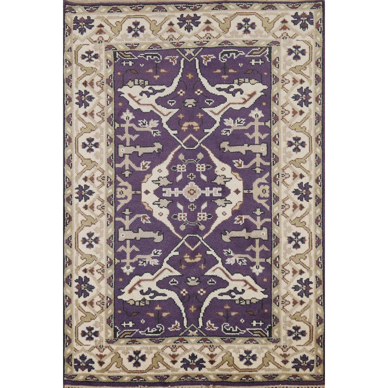 Tapis décoratif indien fait à la main mauve Oushak 4 x 6