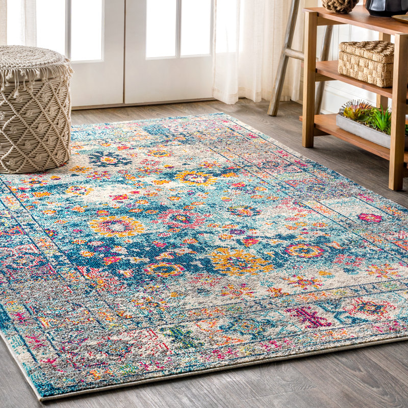 Lathan Bohemian FLAIR Boho Vintage Medallion Navy/Cream Rug, Rectangle 7'9" x 10'