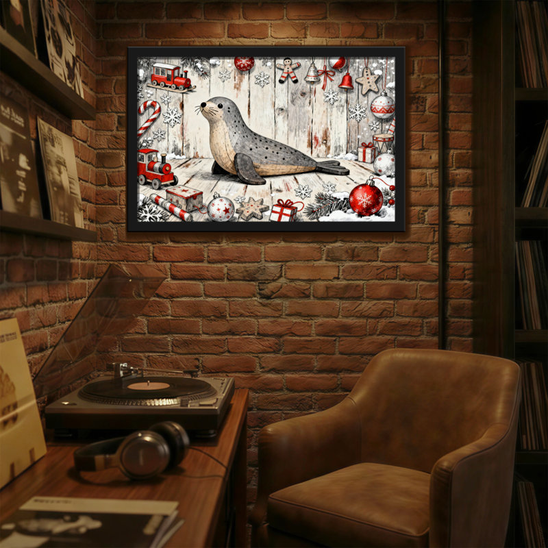 Décoration de Noël sceau de Noël sur fond en bois, H 20 po x l 30 po