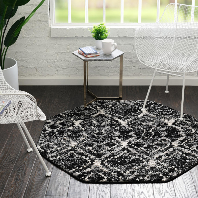 Tapis noir à motif géométrique Tucson, Octogone 4 pi x 4 pi