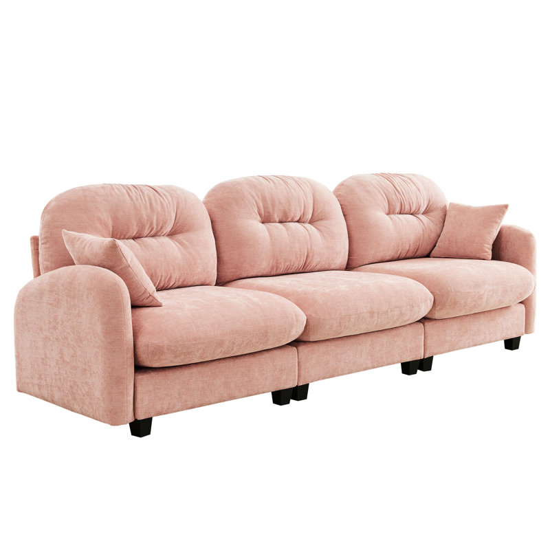 Canapé modulaire en chenille rose à trois places avec siège à haute résilience, élégant et coussin pour la maison modulaire rose, tissu doux, siège