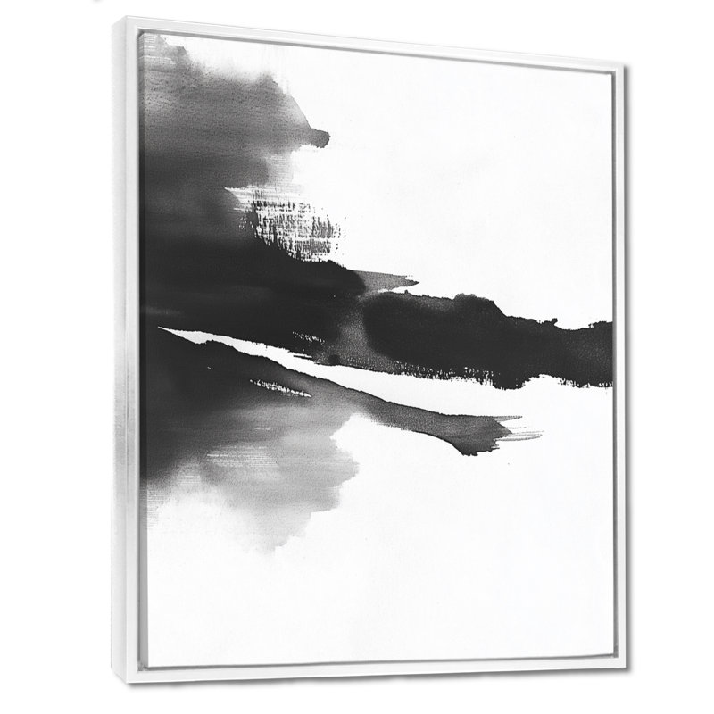 Encre zen, art mural noir sur toile, Wendelien, H 32 po x l 16 po, Cadre flottant blanc