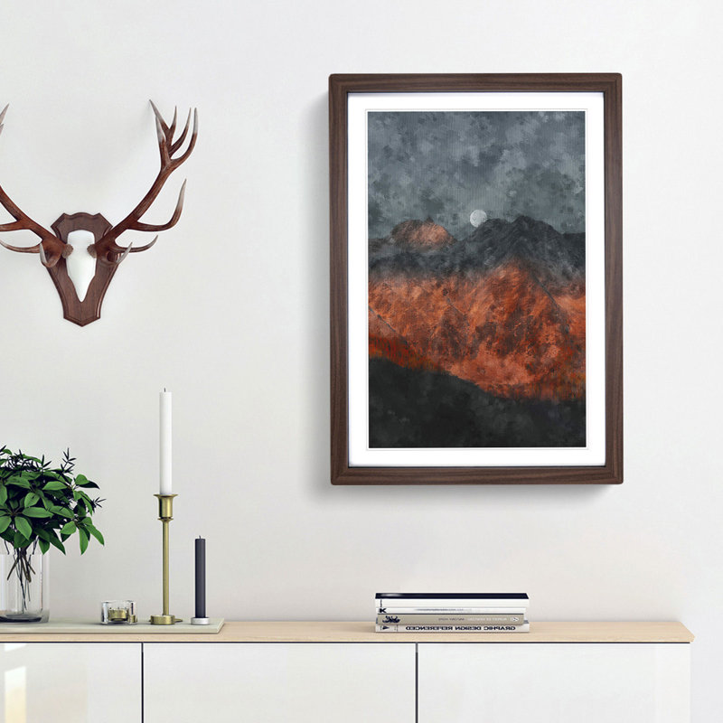 Moon over the Red Mountains in Italy - Picture Frame Painting Print, Walnut Framed, 63cm H x 45cm W x 2cm D