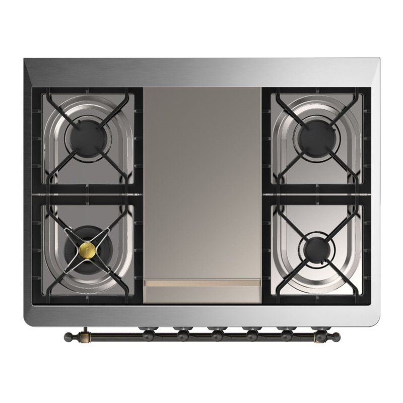Majestic III Series 36 Inch Dual Fuel Range with 6 Sealed Burners, Griddle, in Glossy Black (Natural Gas, Brass Trim)