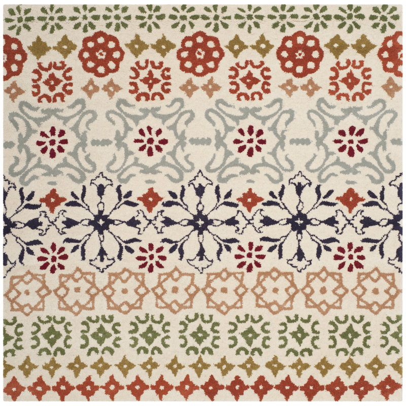 Tapis floral en laine touffeté à la main Kouerga, Carré 7 pi