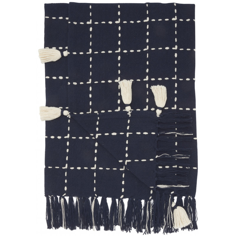 Jeté en coton bleu marine et blanc