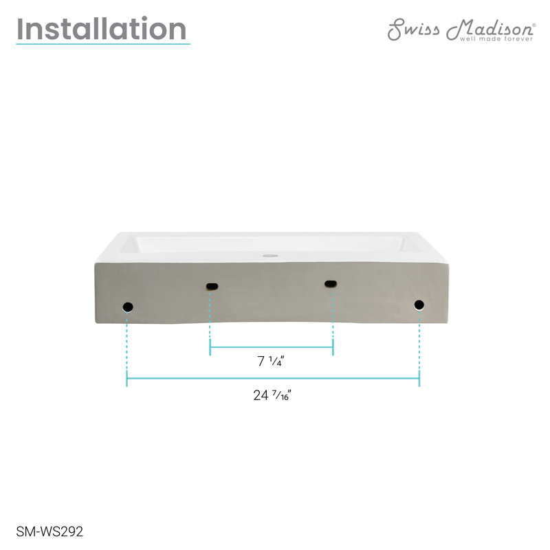 Lavabo mural large Swiss Madison Voltaire, Blanc brillant