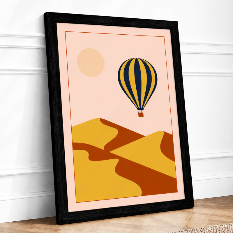 Balloon Over Desert Retro - Framed Print, A3 - 42.0 x 29.7 cm, Black