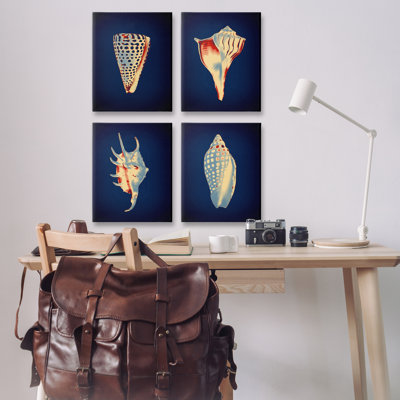  «Bright Shells on Indigo», ensemble de 4 toiles murales par Graffi * Tee