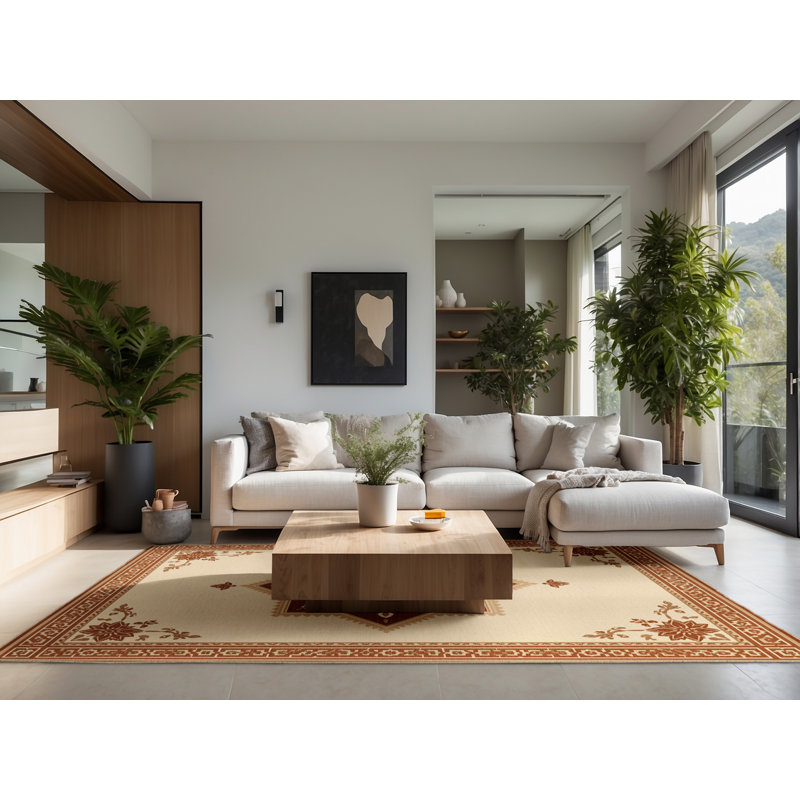 Tapis oriental moelleux moelleux en beige, 5 x 7