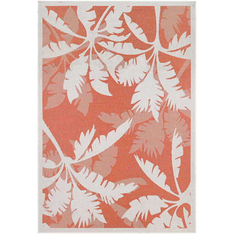 Waddington Floral Ivory Orange Indoor Outdoor Area Rug, Rectangle 3'9" x 5'5"